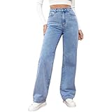 Katchme Jeans, KatchMe Women's Minimalist High Waist Denim Stretch Wide Leg Jeans (US, Alpha, Small, Regular, Regular, Blue)