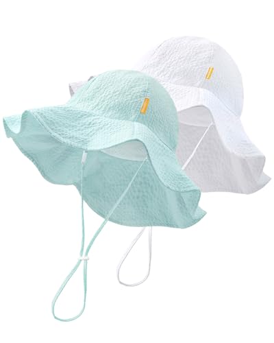 Image of HONGTEYA Baby Sun Hat Toddler Girl Beach Hat Sun Protection Adjustable Outdoor Summer Wide Brim Bucket Hat for Infant Kids