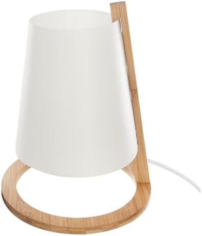 Lampe De Table PITA - Structure En Bambou, Abat-jour Blanc En Plastique, H. 26,5 Cm, Douille E14