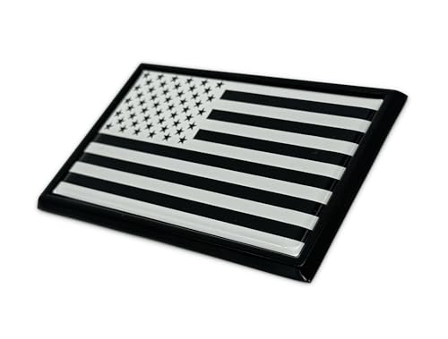 Image of Elektroplate American Flag Inverted Black and White All Metal Chrome Emblem for Cars, Trucks, and All Auto | Universal Fit at 3.8 inch x 2.5 inch | Weatherproof