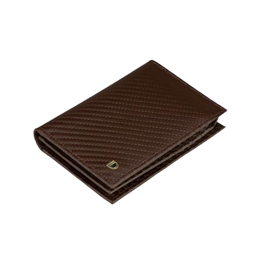Image of Premium RFID Blocking Wallet for Men | Slim Carbon Fiber Leather with 12 Card Slots, Clear ID Window & Cash Pocket | Durable Bifold Genuine Cow Fiber Leather Wallet (Carbon Brown)