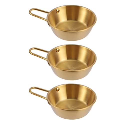 BESPORTBLE Metal Soup Bowl 3pcs Makgeolli Bowls Stainless Steel Korean Traditional Wine Bowls with Handle for Makgeolli Korean Rice Wine Hiking Soup Dish Gold Salad Rice Dessert Serving Bowl
