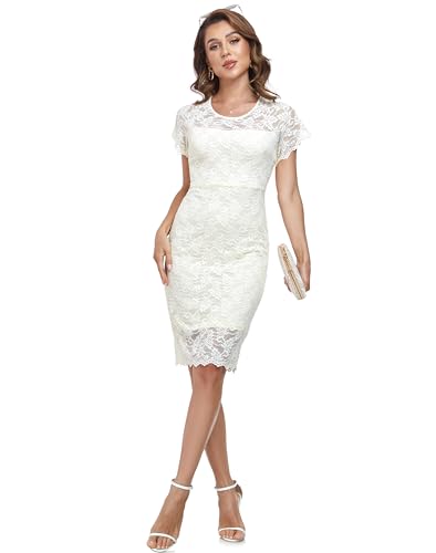Image of Atnlewhi Womens Vintage Lace Floral Off Shoulder Elegant Swing Dresses A-line Mini Dress for Party Cocktail Wedding