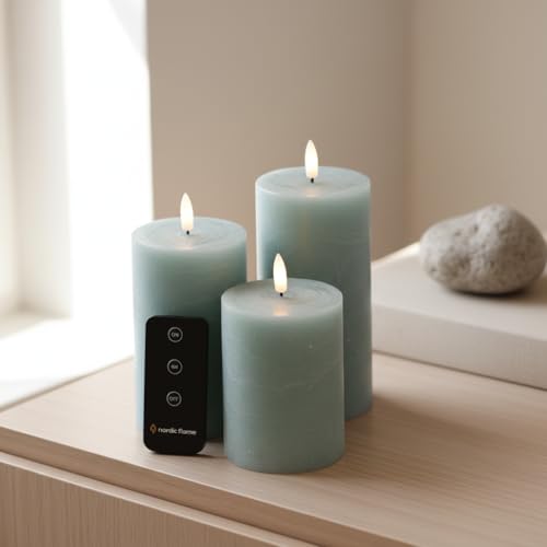 nordicflame Premium LED Kerzenset – 3 Stück Echtwachs Kerzen in...