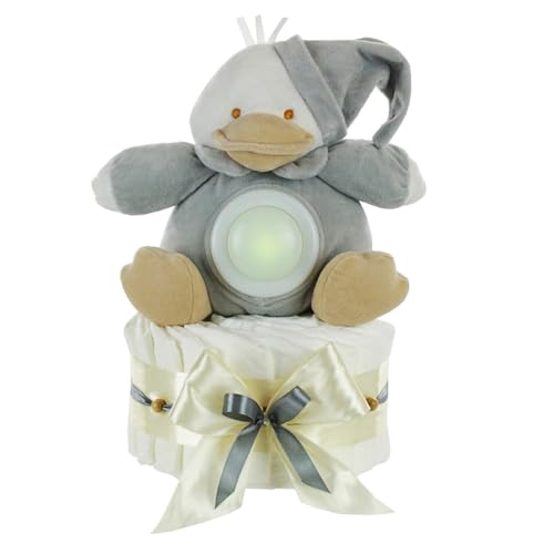 Torta di pannolini neutra, con luce notturna a LED, 35 cm, regalo per nascita, ragazzo/ragazzo, 21 pezzi + biglietto di...