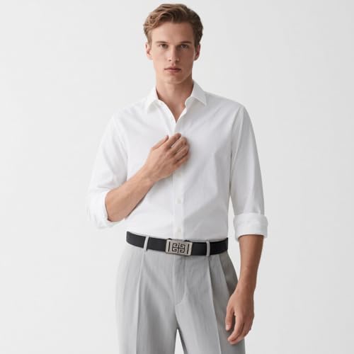 Image of Aurolran Men&Womens Leather Dress Belt Business Automatic Buckle Belt Color-Black Silver Gold