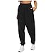 PANGCONK Pantalones de mujer de cintura alta, cómodos, largos, elásticos, bombachos, de un solo color, con bolsillos, para el tiempo libre, pantalones de chándal informales para el gimnasio negro XL