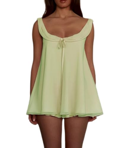 Seyurigaoka Ruffle Pajamas for Women Set 2 Piece Babydoll Tank Top Micro Shorts Bridesmaid Bridal Pajamas Matching Pj Sets (Green S)