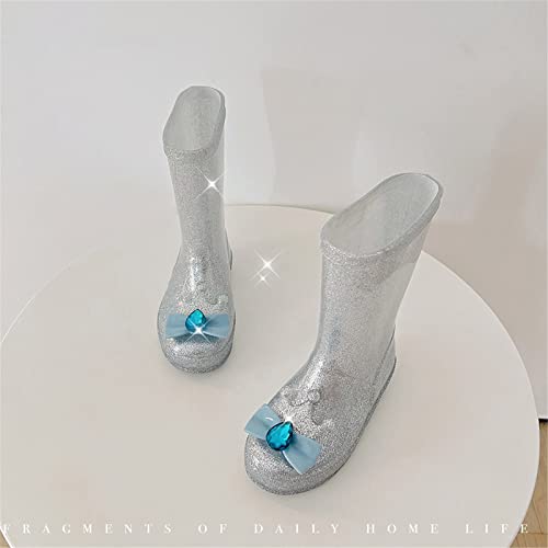 EnJoCho 2 to 10Y Children's Rain Boots Girls Princess Water Shoes Non Slip Boots (Toddler/Little Kid) for Puddle Splashing (Silver, 10.5 Little Child)2