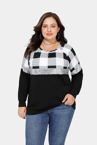 Image of TIYOMI Plus Size Tops for Women Raglan Long Sleeve V Neck T Shirts Casual Color Block Leopard /Floral Tops Winter Tee Shirt