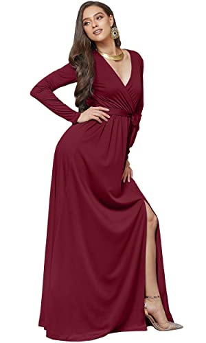 Image of KOH KOH Womens Long Sleeve V-Neck High Slit Cocktail Evening Gown Maxi Dress