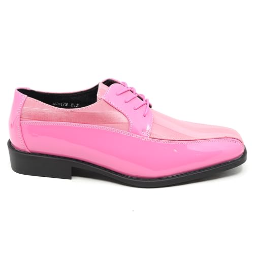 Image of Men's Oxford Lace up Striped Satin Patent Tuxedo Dress Shoes MC-179