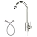 CREA Cold Water Only Faucet for Kitchen Bar Outdoor Sink 1 Hole High Arc 360°Swivle Single Handle Cold Water Tap Brushed Nickel Stailess Steel - 2.2" Extra Long Thread Rod