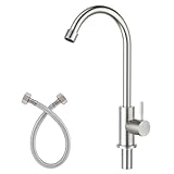CREA Cold Water Only Faucet for Kitchen Bar Outdoor Sink 1 Hole High Arc 360°Swivle Single Handle Cold Water Tap Brushed Nickel Stailess Steel - 2.2' Extra Long Thread Rod