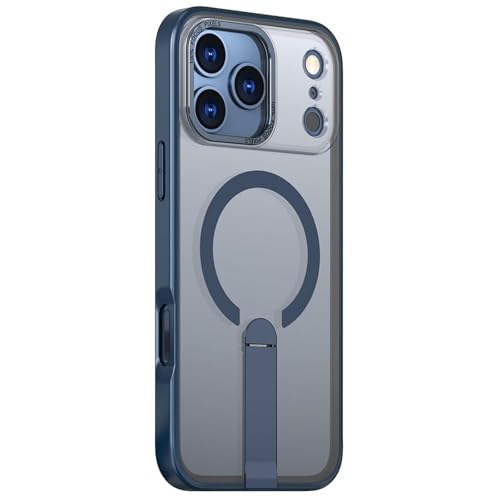 Coque iPhone 17 Pro anti-jaunissement transparente avec béquille induction bleue