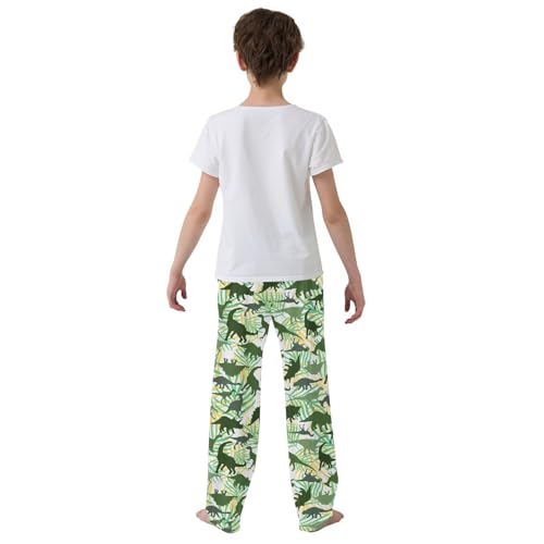 Dinosaur Palm Leaf Boys Long Pants Soft Trousers Elastic Waist Kids Lounge Bottoms with Pockets S-XL3