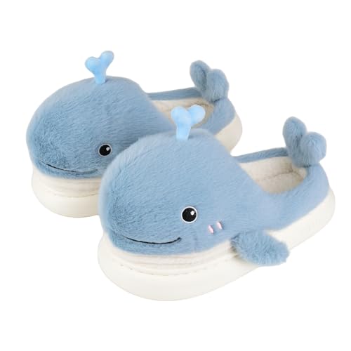 XIXITIAO Cute Animal Slippers,Fuzzy Cartoon Kawaii Whale Slippers,Plush House Shoesfor Women Men Indoor Fluffy Winter Slides