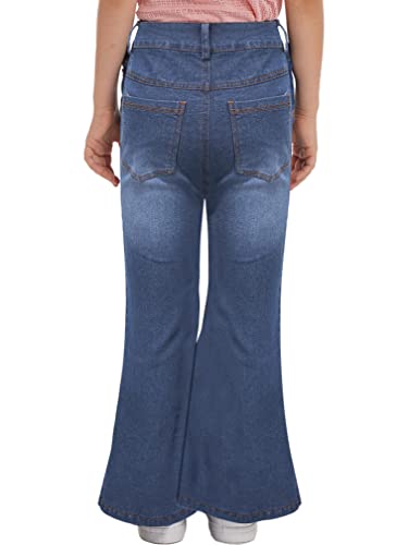 easyforever Kids Girls Flare Jeans Elastic High Waist Fitted Bell Bottom Denim Pants Slit Hem Distressed Denim Trousers2