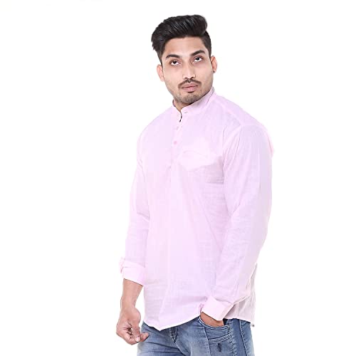 Image of Men's Linen Chinese Collar Full Sleeve Plus Size Short Kurta