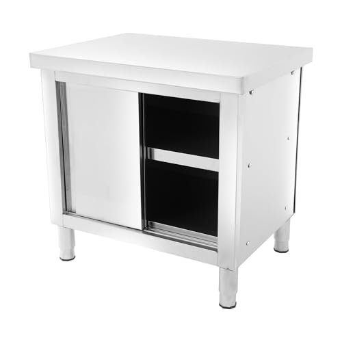 PattenlLevi Catering Arbeitsschrank Edelstahl, 80 x 60 cm, Verstellbare Höhe ungefähr 1-2cm,2 stöckige Edelstahlschrank mit Insgesamt Tragkraft 75kg Edelstahl Gastro-Arbeitstisch Aufbewahrungsschrank