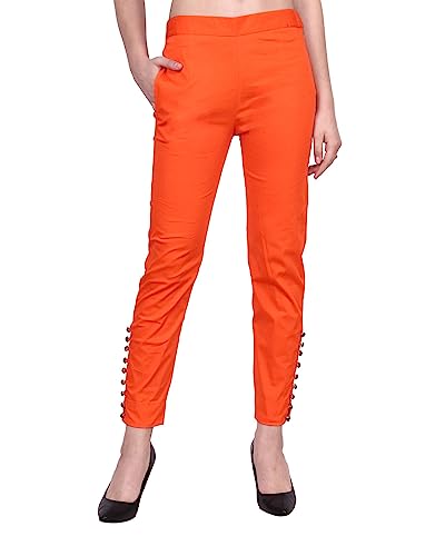 Image of POPWINGS Women Casual Mid Rise Stretchable Red Cotton Trouser