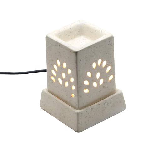 Image of Mkd2 Rise Ceramic Electric Aroma Diffuser Oil Burner I Aroma Burner Oil Diffuser Lamp for Home Fragrance, Square (Small, White)