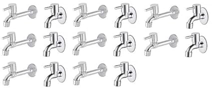 Spazio Stainless Steel Turbo Bib Cock with Long Body Combo Pack Foam Flow Water Taps with Wall Flange (Pack of 8) (Chrome Plated, Brass Disc)