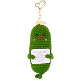 MuMyer Funny Positive Crochet Cucumber Keychain Handmade Emotional Support Knitted Cucumber Keychain Gift for Bag Charm(K2)