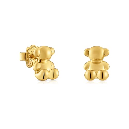 TOUS Pendientes para Mujer con Motivo de Oso con Baño de Oro 18 Kt sobre Plata de Primera Ley, 10 mm, Colección Bold Bear