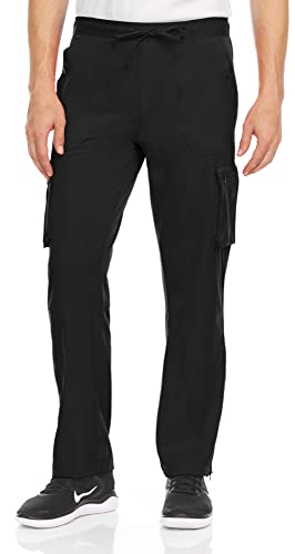 MediChic Cargo Scrub Pants for Men, Zip Hem, 6 Pockets with Snap and Zipper Closure, 4-Way Stretch, Black Size XL