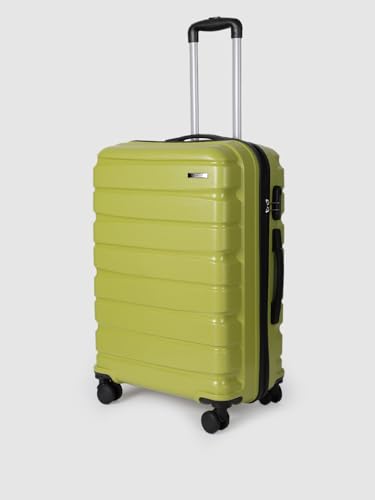 Image of Teakwood Medium Cabin Size 8 Wheels Trolley Bag, Hard Cabin with Zipper Closure, Adjustable Push Button & Cross Side Strap, TSA Lock System 360 Degree (Medium, Lime Green)