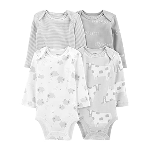 Image of Carter's Baby Boys 4-Pack Long-Sleeve Original Bodysuits Solids (Love Daddy/Mommy, 3 Months)