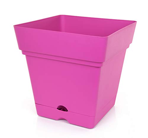 Mintra Home Garden Pot w/Wheels, Large (14.5inW x 15inH), (Fuchsia) - Colorful, Flower Pot, Planter