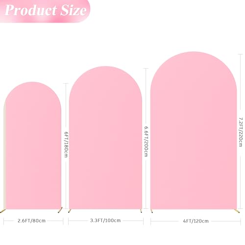 Image of Wokceer Wedding Arch Cover (7.2FT, 6.6FT, 6FT) Set of 3 Spandex Fitted Wedding Arch Stand Covers for Round Top Chiara Arch Backdrop Stands Cover for Birthday Party Ceremony Banquet Decor Pink