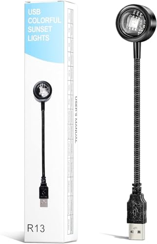 Sunset Projection Light | 7 Color Changing LED Night Light | 360° Rotating Mood Lighting for Bedroom, USB Romantic Visual Ambient Light for Car Party Selfie.