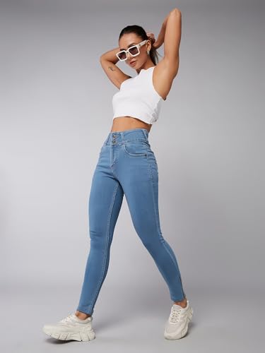 Image of Dolce Crudo Women's Skinny High Rise Bleached Cropped Stretchable Denim Jeans