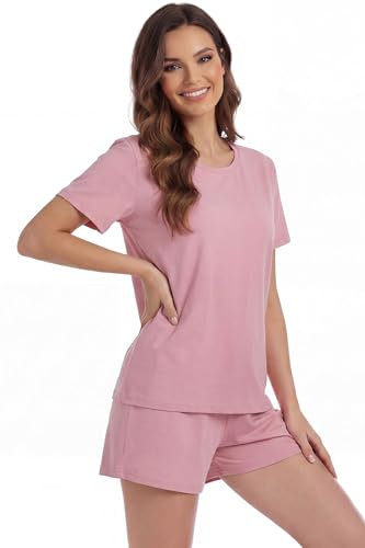 Image of LUBOT Pajamas for Women Set Bamboo Viscose with Cotton Cooling Soft 2 Piece PJ Sets Short Sleeve Nightwear S-2XL