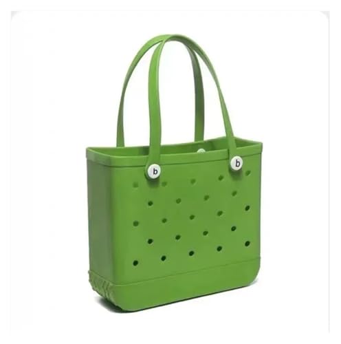 Large EVA Rubber Waterproof Beach Bag for Women - Solid Color Jelly Shoulder Tote with Storage Basket - Travel Shopping Handbag for Summer Vacation(Fruit Green,XL)