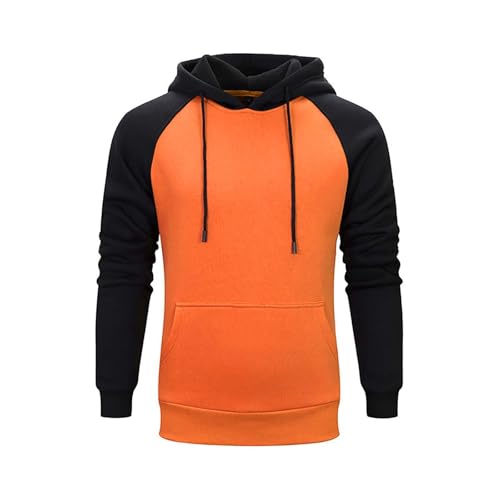 Mens Hoodies European Patchwork Pullover Fleece Color Block Long Sleeve Sweatshirts Casual Tops with Pocket