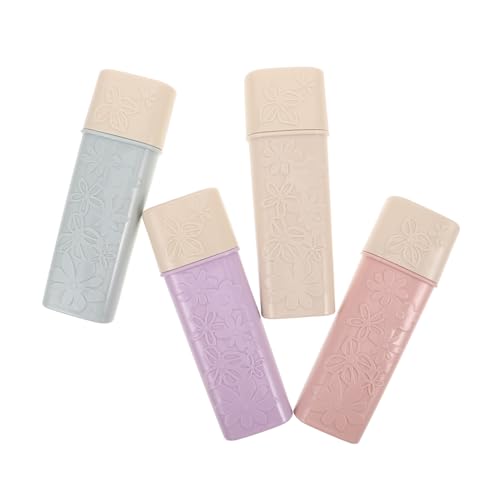 Beatifufu 4個旅行用歯ブラシホルダー 持ち運び便利なプラスチック製歯ブラシ 歯磨き粉収納ケース 家族向け浴室用カバー付き収納ボックス キ