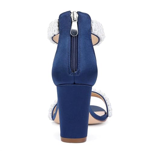 Image of Block Heel Wedding Sandals Pearl Heels Open Toe Wedding Shoes for Bride Bridal Shoes