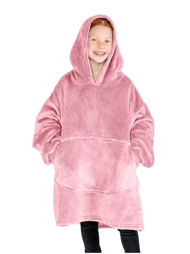Bare Home Microplush Wearable Blanket with Front Pocket - Soft and Plush - Warm and Cozy - Adult &amp; Kid Sizes (Kids, Light Pink)