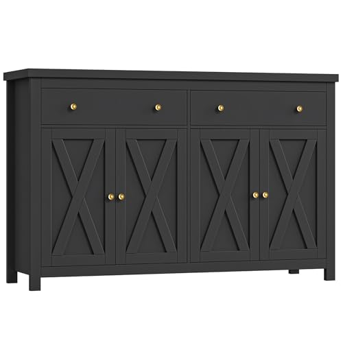 FOTOSOK Sideboard Buffet Cabinet with Storage, 55' Large Kitchen Storage Cabinet with 2 Drawers and...