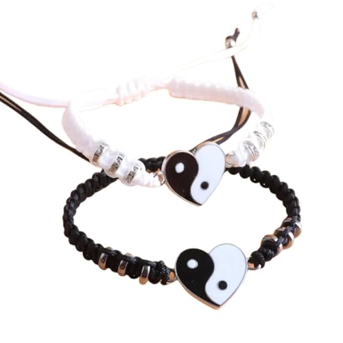 OQKAHIV Friendship Bracelets Set of 2 Yin Yang Cord Adjustable Cord for Couples and Friends, Matching Bracelets for Valentine or Friend, Girlfriend or Valentine's Day, Metal