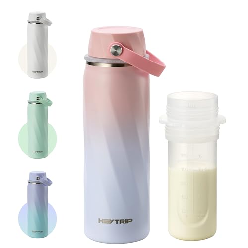 Image of HEYTRIP Portable Breastmilk Cooler - 20oz Stainless Steel Milk Chiller Bottle for Travel & Work | Reusable Breastmilk Storage Container, 36+ Hour Cooling, TSA Approved | Rosy Azure