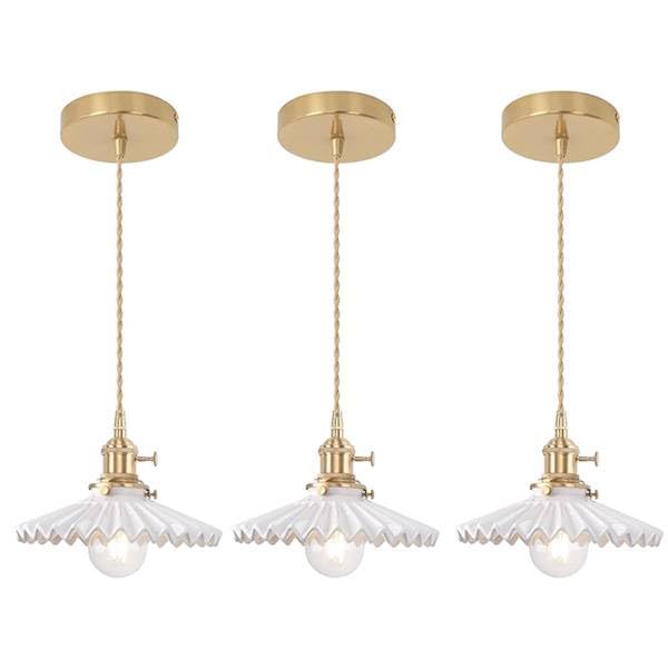 Bravsekai White Wavy Glass Pendant Light, Adjustable Cord with Switch for Kitchen Island, Dining Room, 3 Natural Light Bulbs Included