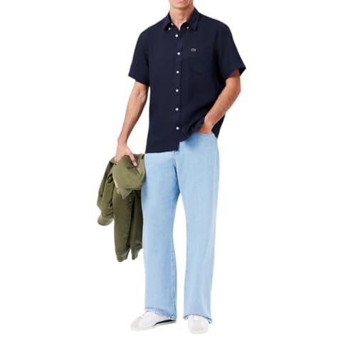 Lacoste Men's Regular Fit Linen Casual Button Down4