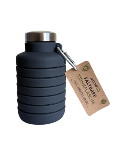 pandoo Faltbare Silikon Trinkflasche 700ml – BPA-frei, auslaufsicher & wiederverwendbar – leichte Sport Wasserflasche für Outdoor, Reisen, Fitness – Schwarz & Lila (Schwarz)