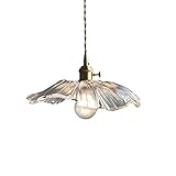 Design élégant : suspension en verre de 30 cm avec abat-jour en verre transparent en forme de fleur et douille en laiton — look vintage chaleureux qui complète la décoration moderne et campagnarde.