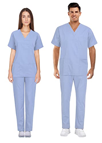 Proluxe Professional Healthcare Scrub Suit Set - Top & Trouser - Unisex (M, Sky Blue)